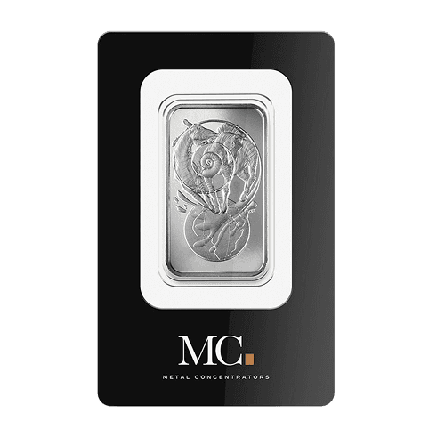 1 oz platinum minted bar in a Metal Concentrators assay card